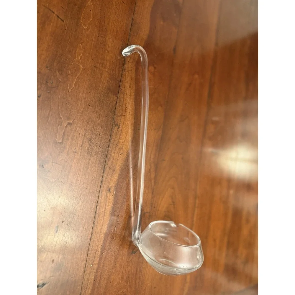 Vintage Tarnów Polish Hand Blown Clear Glass Punch Bowl Ladle Spout Hook Handle